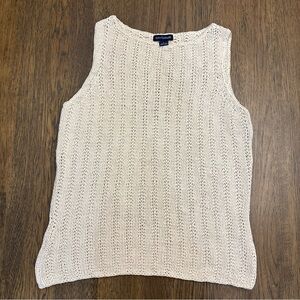 Ann Taylor Cream Open-Knit Sleeveless Crewneck 100% silk top